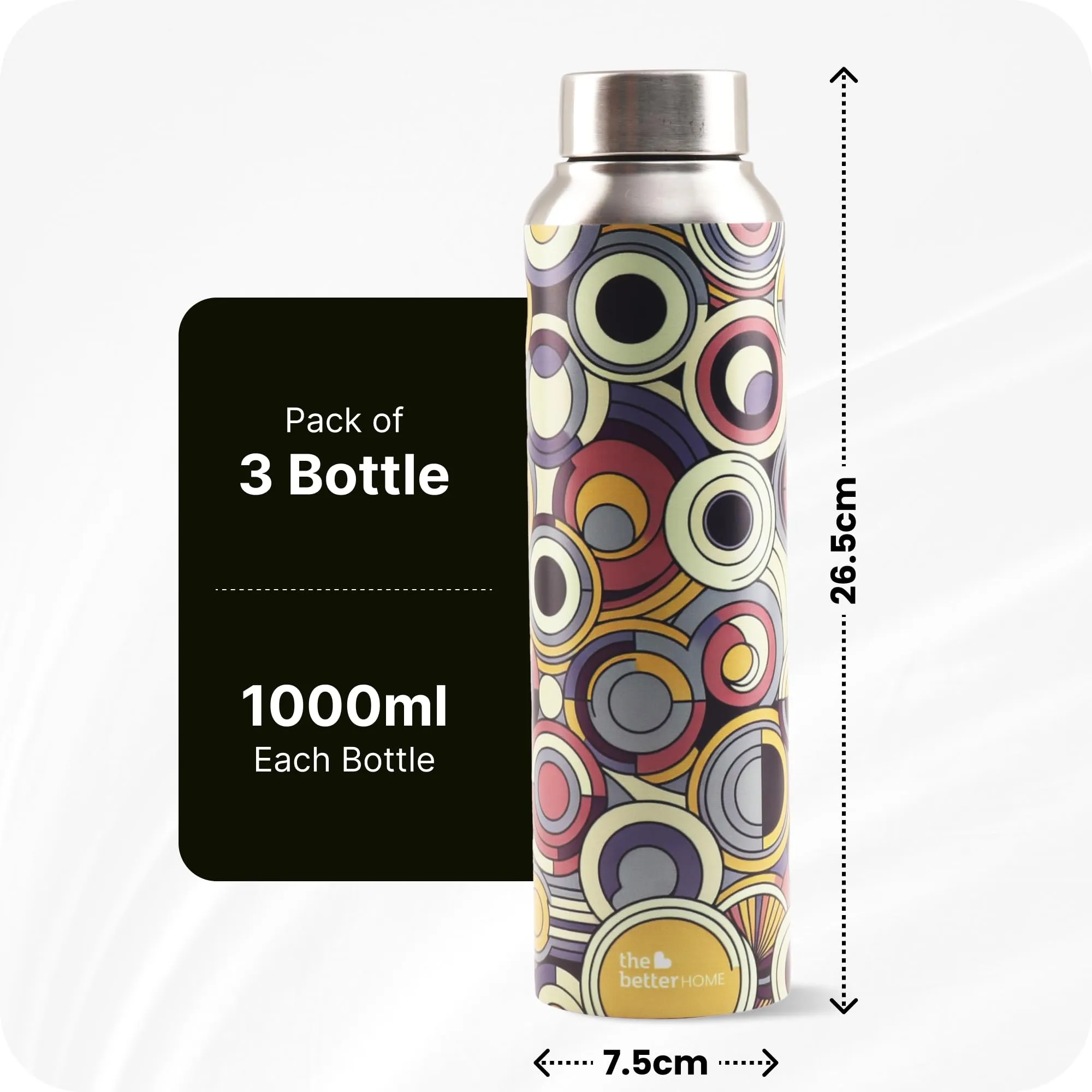 The Better Home Stainless Steel 1L Water Bottle | Pack of 3 | Gym Water Bottle For Men | Travel Bottle For Adults/Kids/School/Office | Water Bottle For Kids (Dotty Dazzle)