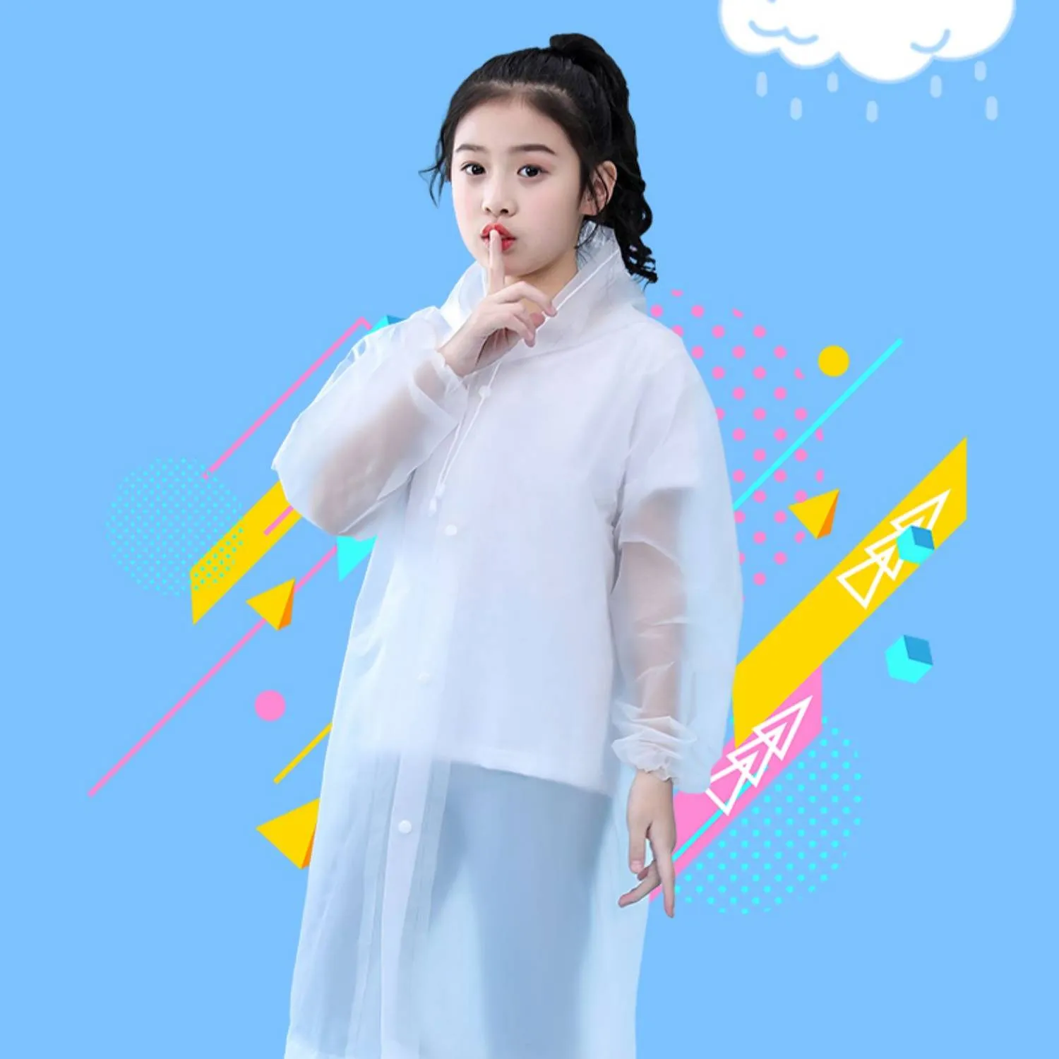 Transparent, portable and backpackable girl's poncho Raincoat Kids Jacket