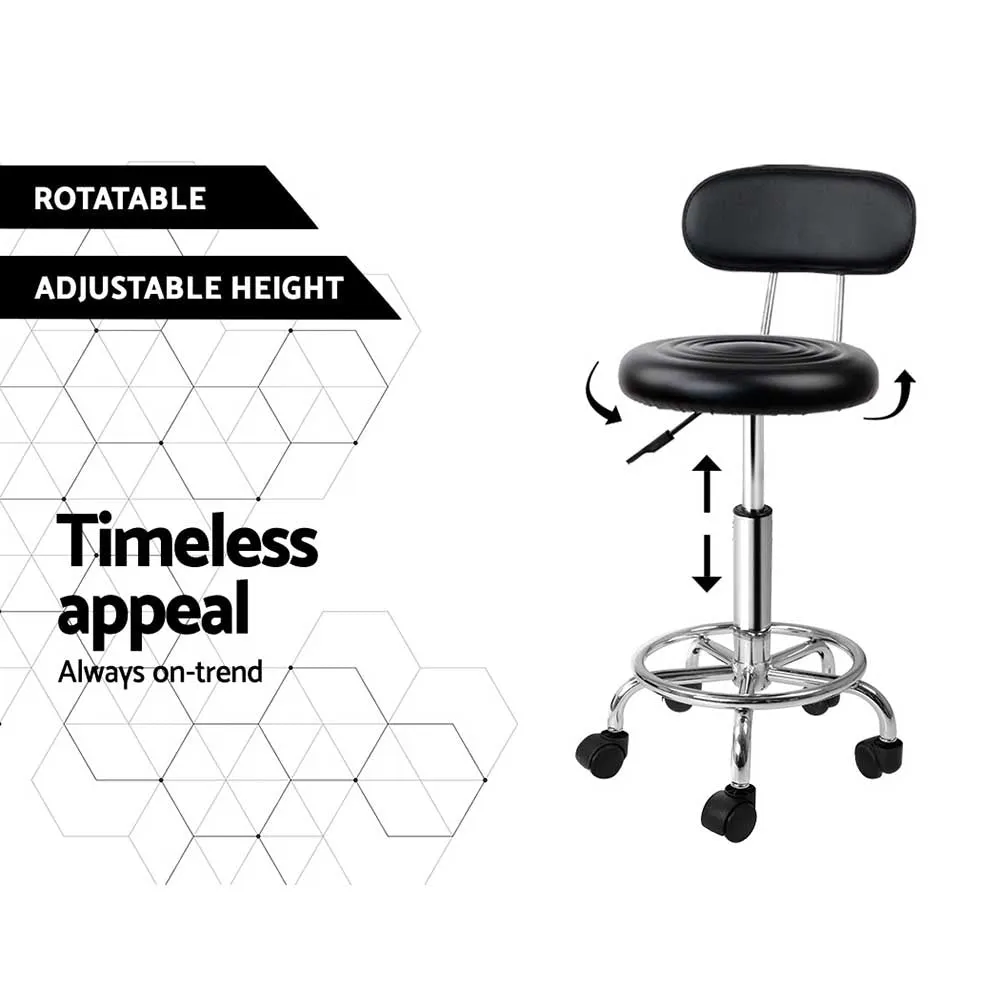 Two Salon Stool Swivel Chair Backrest Black