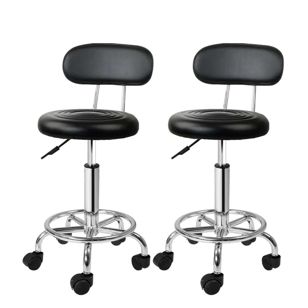 Two Salon Stool Swivel Chair Backrest Black