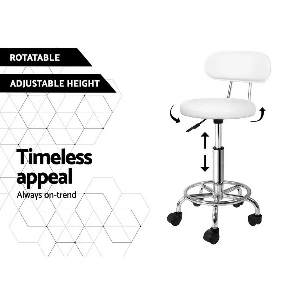 Two Salon Stool Swivel Chair Backrest White