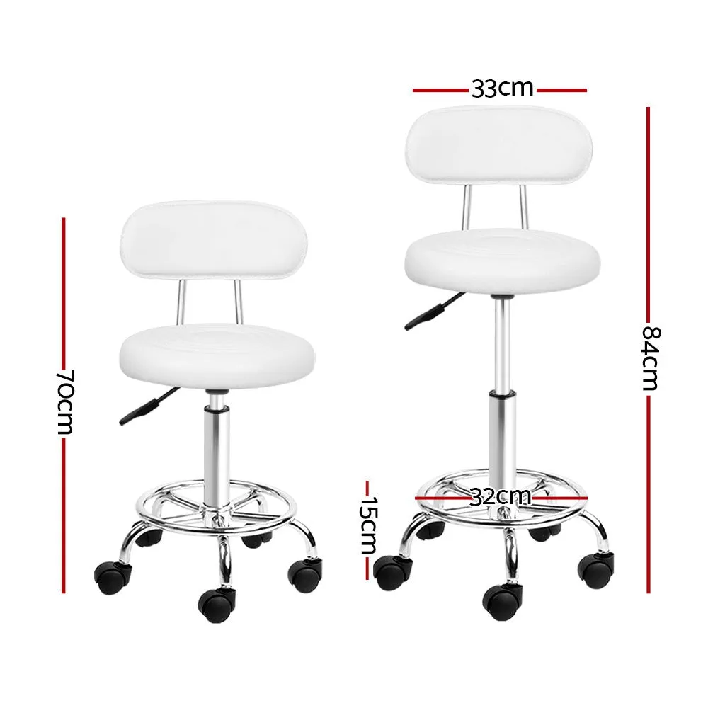 Two Salon Stool Swivel Chair Backrest White