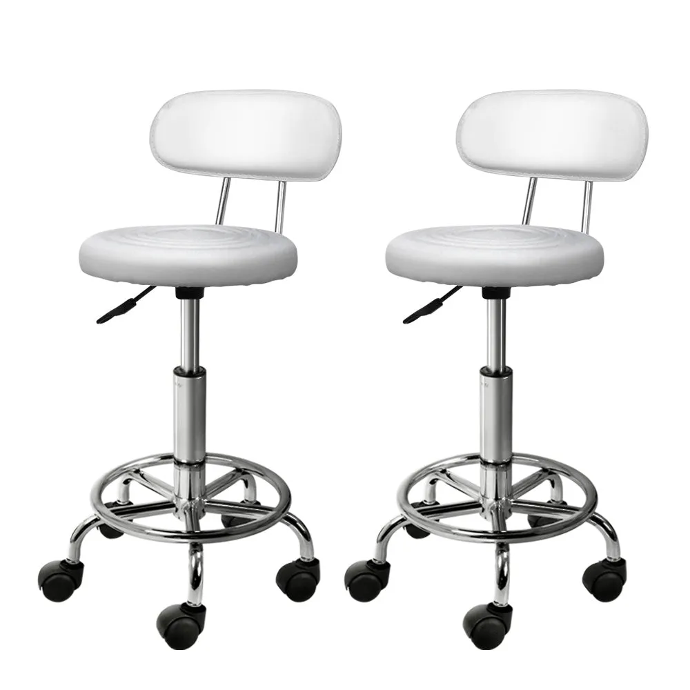 Two Salon Stool Swivel Chair Backrest White