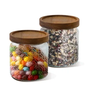 UMAI Glass Jar With Wooden Lid| Airtight Kitchen Containers Set for Kitchen| Storage Containers For Cookies/Snacks/Tea/Coffee/Sugar/Dry Fruits| Kitchen Organizer Items & Storage| Pack of 2-500 ml Each