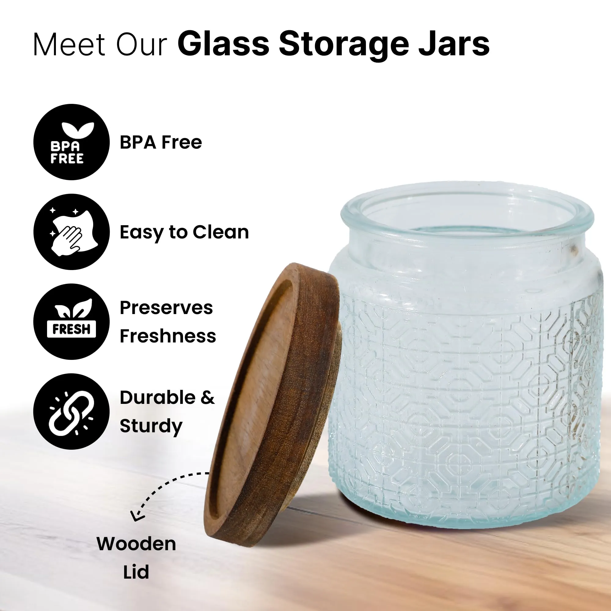 UMAI Glass Jar With Wooden Lid| Airtight Kitchen Containers Set for Kitchen| Storage Containers For Cookies/Snacks/Tea/Coffee/Sugar/Dry Fruits| Kitchen Organizer Items & Storage| Pack of 2-500 ml Each