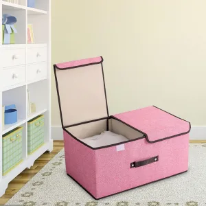 Urbane Home Double Lid Foldable Storage Box|Toys Storage Bin|Wardrobe Organizer For Clothes|Front Handle & Stackable (Pink)