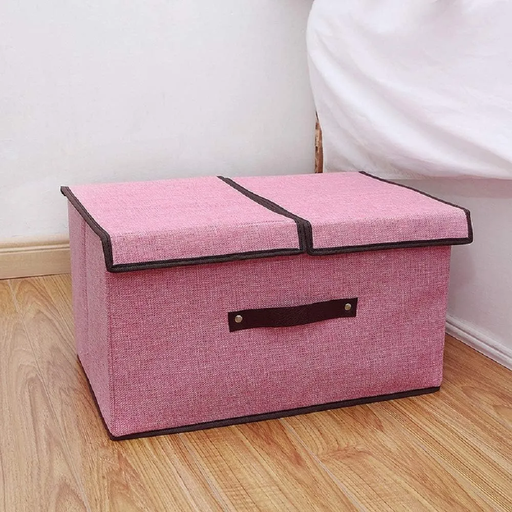 Urbane Home Double Lid Foldable Storage Box|Toys Storage Bin|Wardrobe Organizer For Clothes|Front Handle & Stackable (Pink)