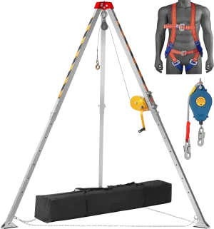 Vevor Confined Space Tripod Kit 1200 Lbs. Winch 7' Legs 98' Cable 32.8' Fall Arrester and Rescue Harness New