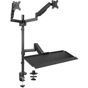 VIVO Black Sit-to-Stand Dual Monitor Desk Mount Workstation for Screens up to 32", STAND-SIT2B