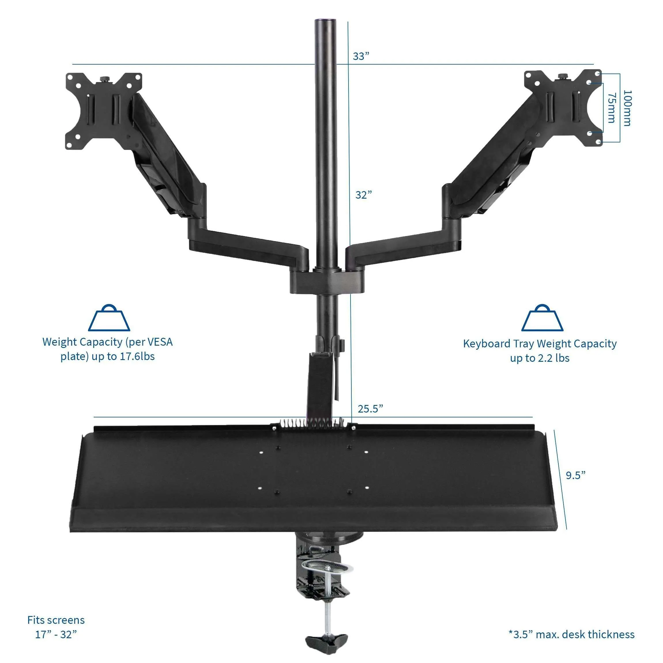 VIVO Black Sit-to-Stand Dual Monitor Desk Mount Workstation for Screens up to 32", STAND-SIT2B