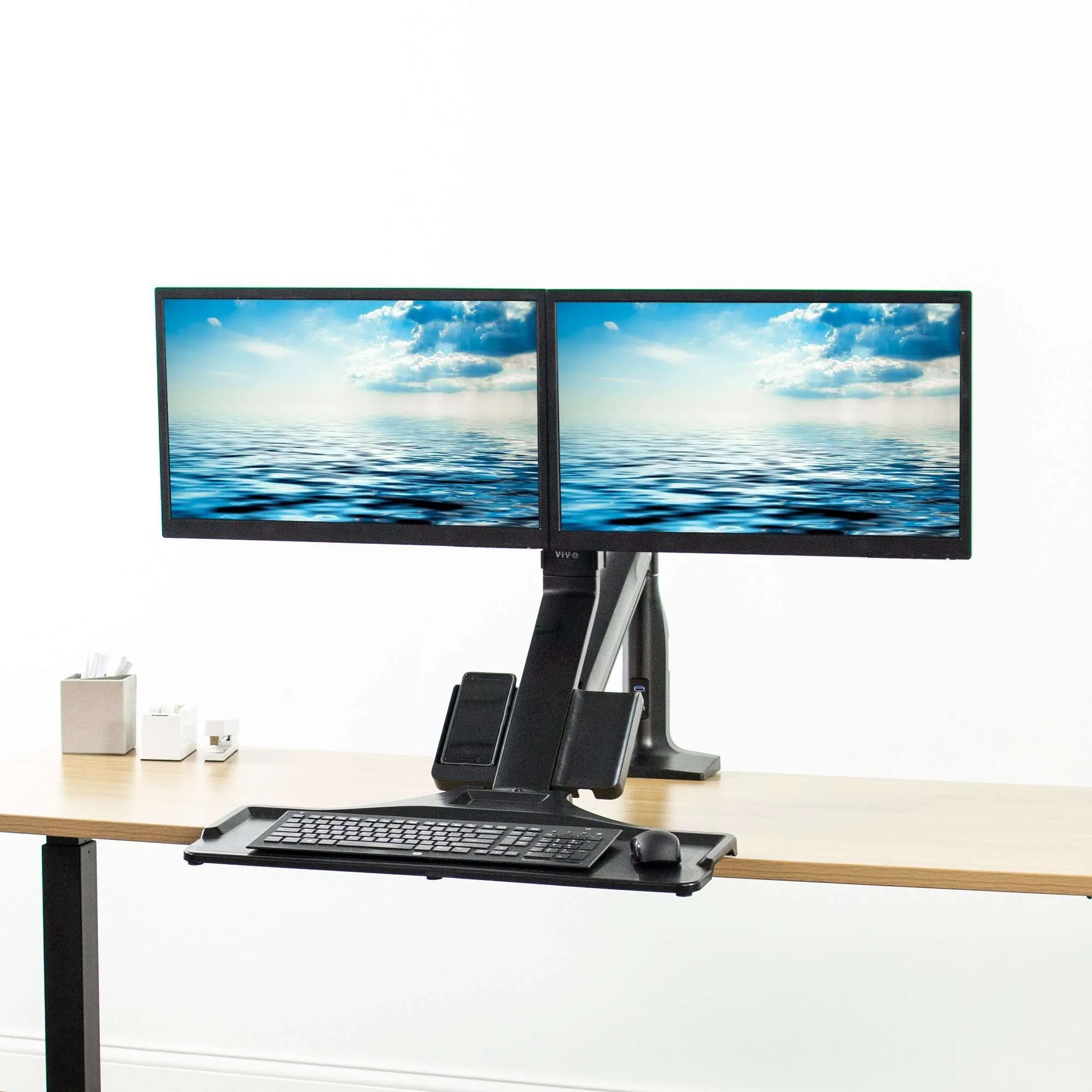 VIVO Sit-to-Stand Dual Monitor Desk Mount Workstation with USB, STAND-SIT2DD