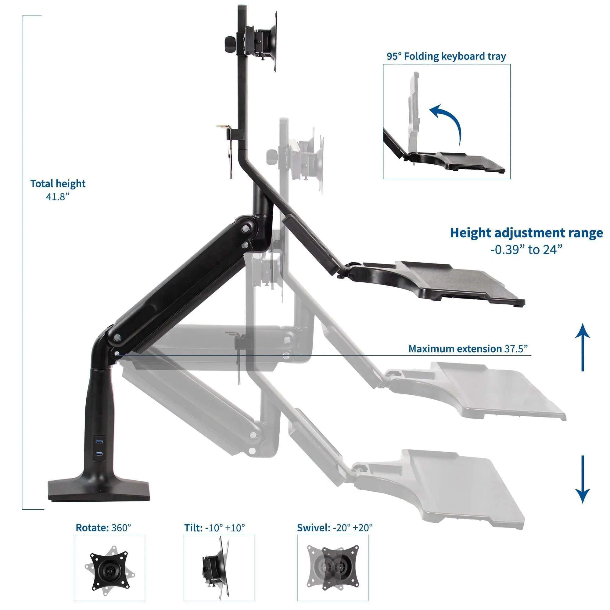 VIVO Sit-to-Stand Dual Monitor Desk Mount Workstation with USB, STAND-SIT2DD