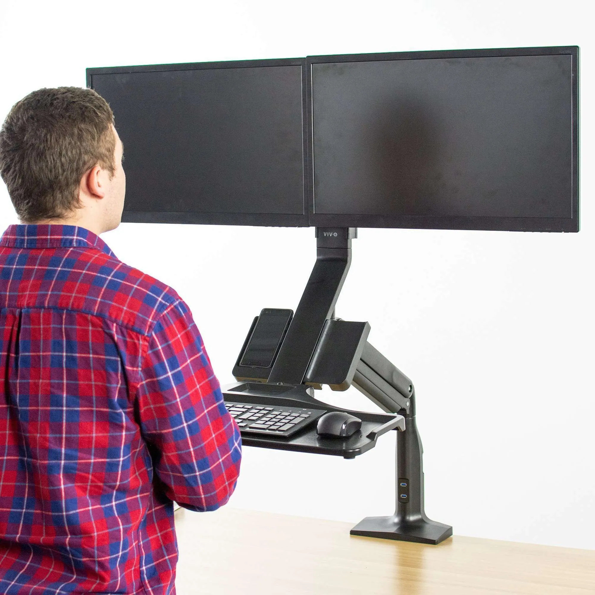 VIVO Sit-to-Stand Dual Monitor Desk Mount Workstation with USB, STAND-SIT2DD